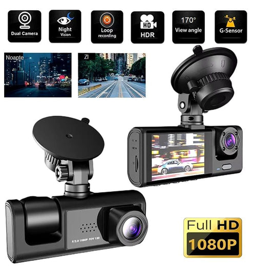 Camera auto de bord, față-spate și interior, ecran 2 inch, 1296p, unghi de 170°