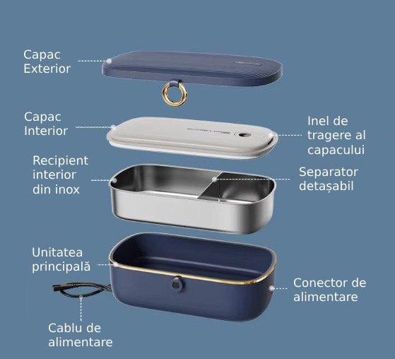 Caserola electrica portabila, 900 mL, incalzire rapida, inox 304, ideala pentru pranz