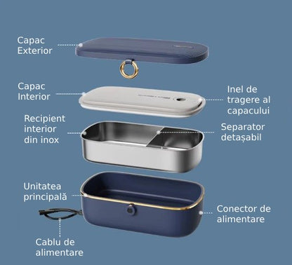 Caserola electrica portabila, 900 mL, incalzire rapida, inox 304, ideala pentru pranz