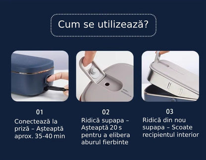 Caserola electrica portabila, 900 mL, incalzire rapida, inox 304, ideala pentru pranz