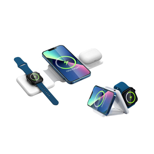 Incarcator Wireless tip MagSafe Portabil, Statie Incarcare 3 in 1, Qi Fast Charge 15W