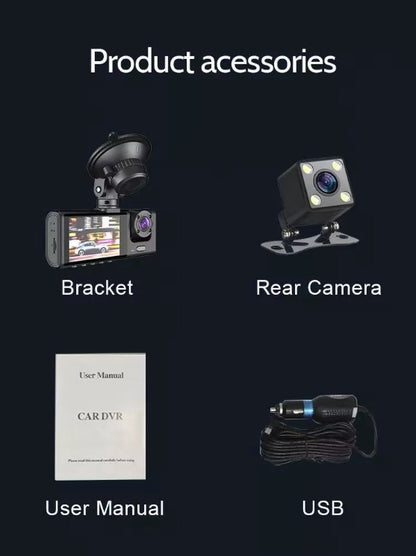 Camera auto de bord, față-spate și interior, ecran 2 inch, 1296p, unghi de 170°