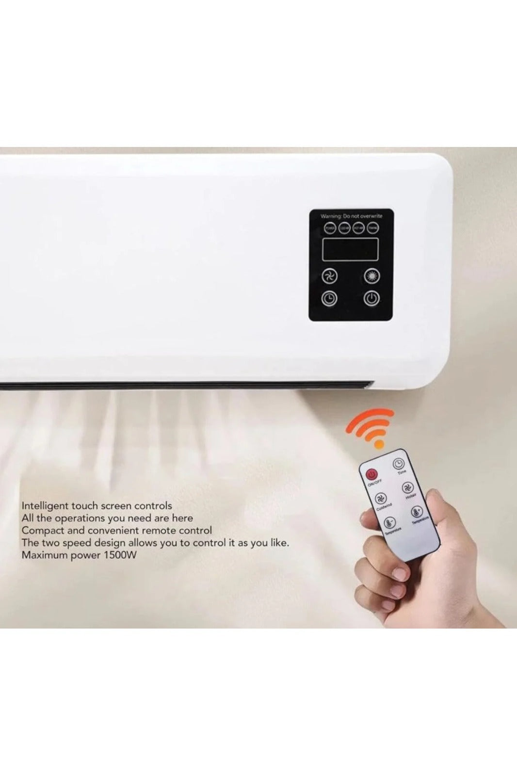 Aerotermă de perete Teknova 2000W (alb/negru, design slim)