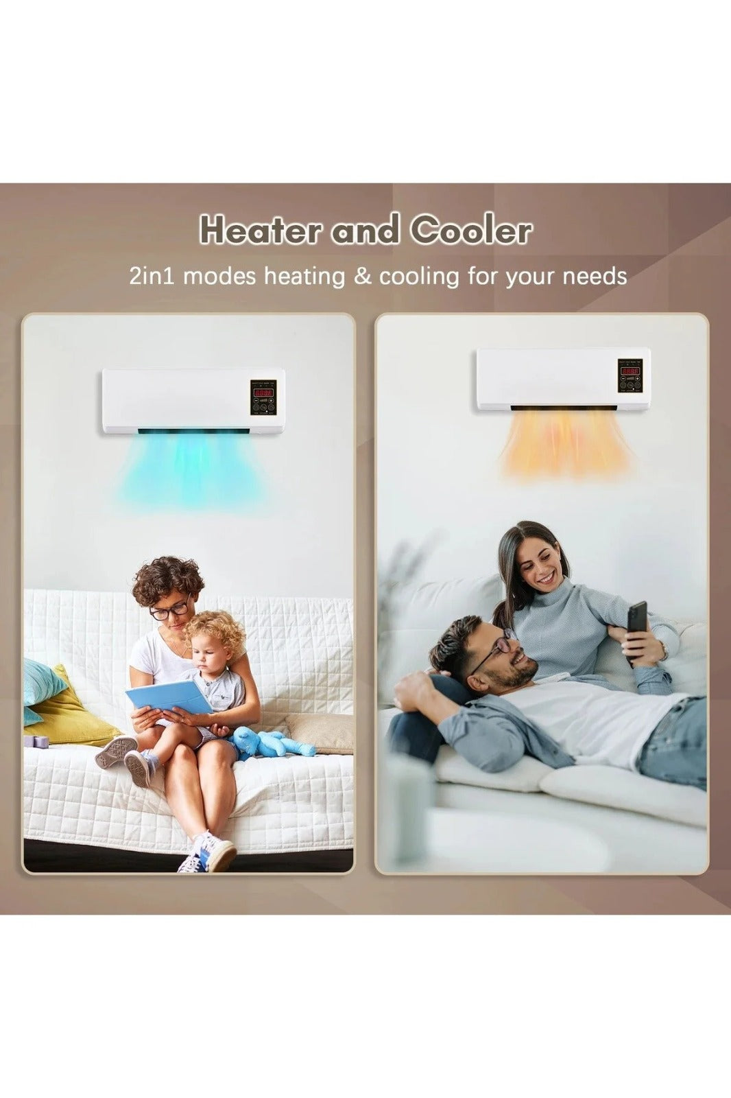 Aerotermă de perete Teknova 2000W (alb/negru, design slim)
