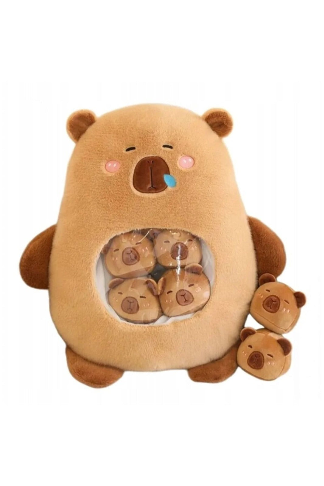 Ursulet de plus Capybara, 50 cm, culoare maro, set cu 6 mici plusuri