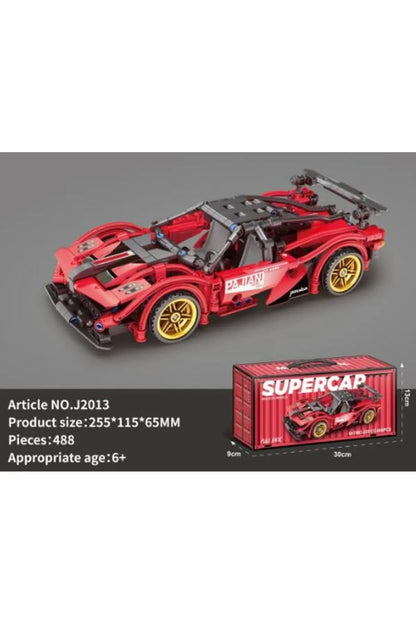 Masina Supercar tip Lego de constructie cu sistem pull-back – 488 piese, 6+ ani