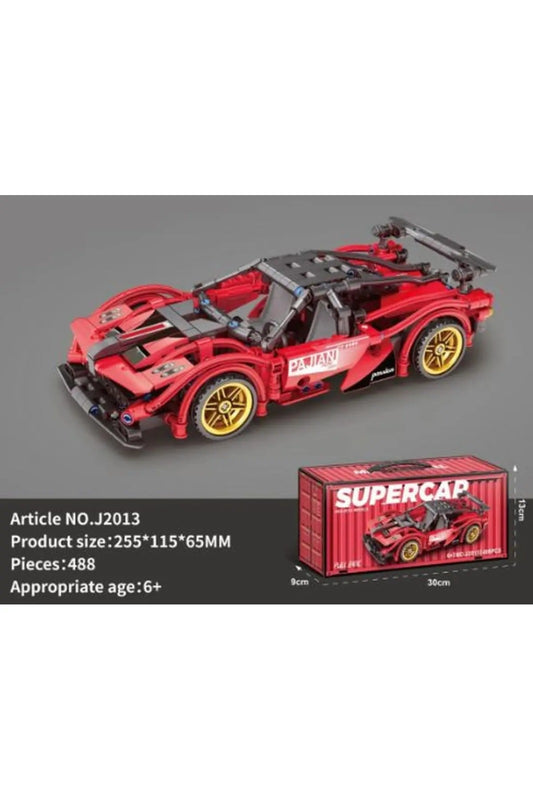 Masina Supercar tip Lego de constructie cu sistem pull-back – 488 piese, 6+ ani