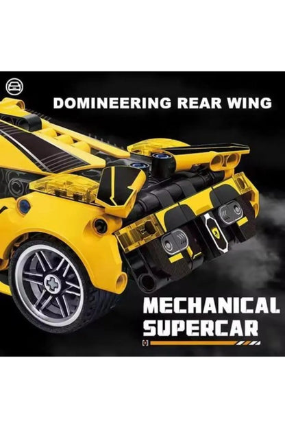 Masina Supercar tip Lego de constructie cu sistem pull-back – 423 piese, 6+ ani