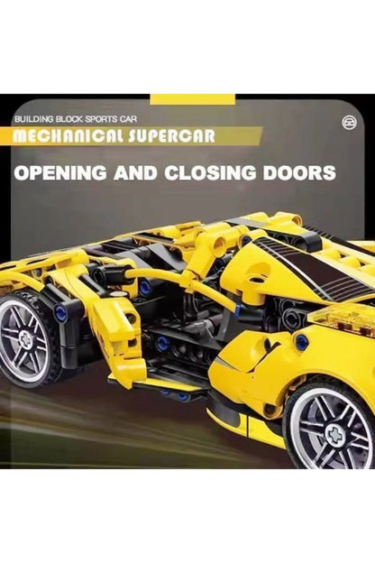 Masina Supercar tip Lego de constructie cu sistem pull-back – 423 piese, 6+ ani
