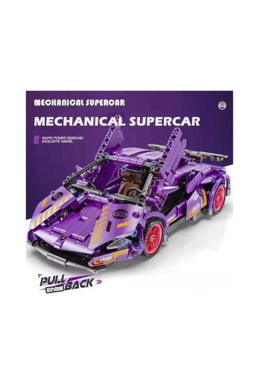 Jucarie Masina supercar tip Lego de constructie cu sistem pull-back – 470 piese, 6+ ani