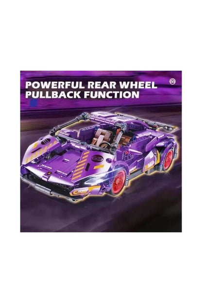 Jucarie Masina supercar tip Lego de constructie cu sistem pull-back – 470 piese, 6+ ani