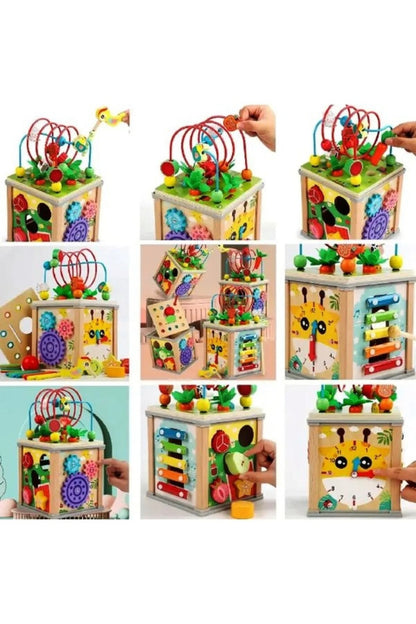 Jucărie Montessori, Cub de activitate din lemn 10-în-1 – centru educativ pentru micii exploratori