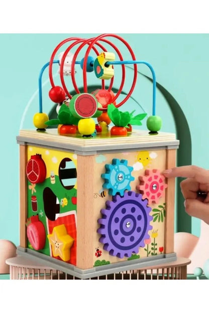 Jucărie Montessori, Cub de activitate din lemn 10-în-1 – centru educativ pentru micii exploratori