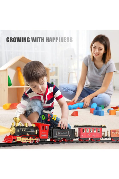 Trenulet electric clasic cu locomotivă pe abur pentru bradul de Craciun, lumini și sunete, 22 piese