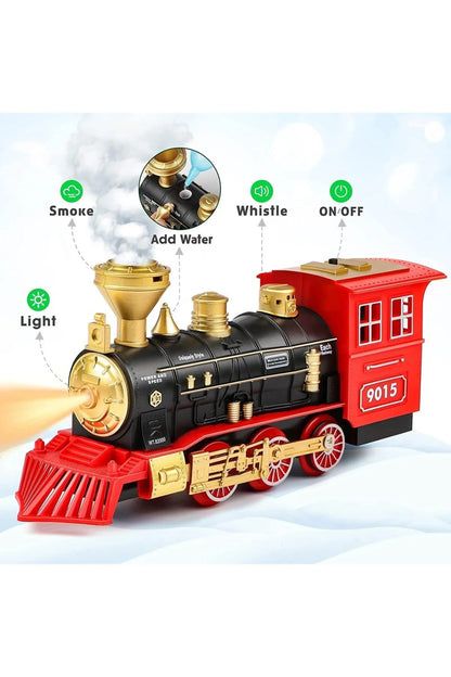 Trenulet electric clasic cu locomotivă pe abur pentru bradul de Craciun, lumini și sunete, 22 piese