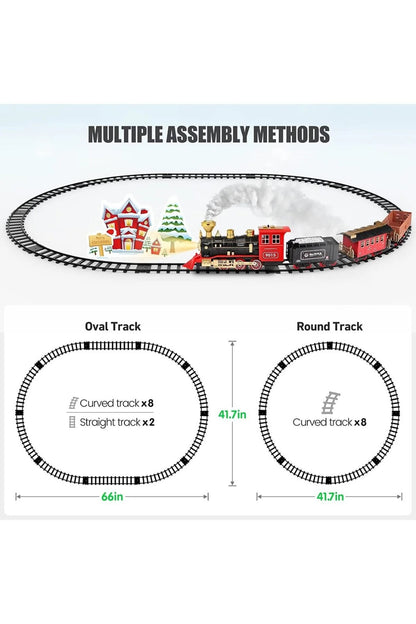 Trenulet electric clasic cu locomotivă pe abur pentru bradul de Craciun, lumini și sunete, 22 piese