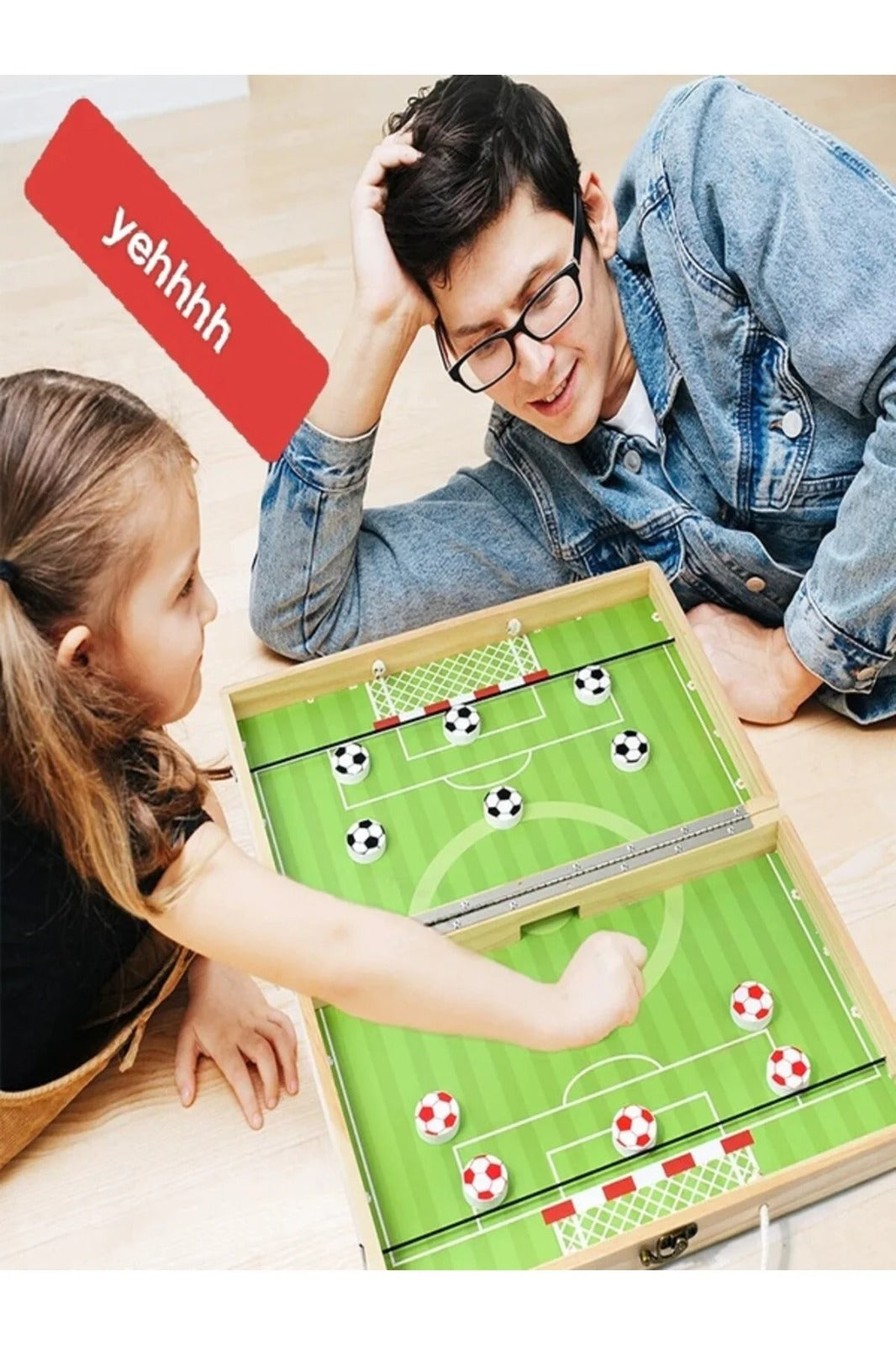 Masă de Joacă 2-în-1 din Lemn – Traseu Dinozauri &amp; Joc de Fotbal, Set Educativ 