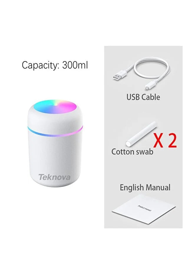 Umidificator cu aromaterapie si lampa nocturna, LED, 300ml, multicolor, 11.9x7.8cm