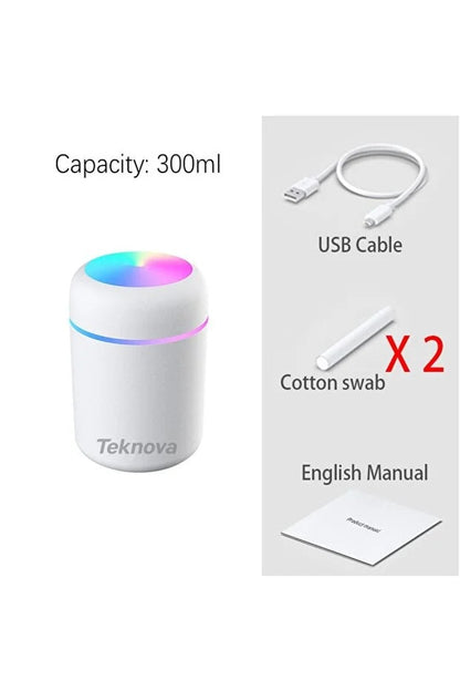 Umidificator cu aromaterapie si lampa nocturna, LED, 300ml, multicolor, 11.9x7.8cm