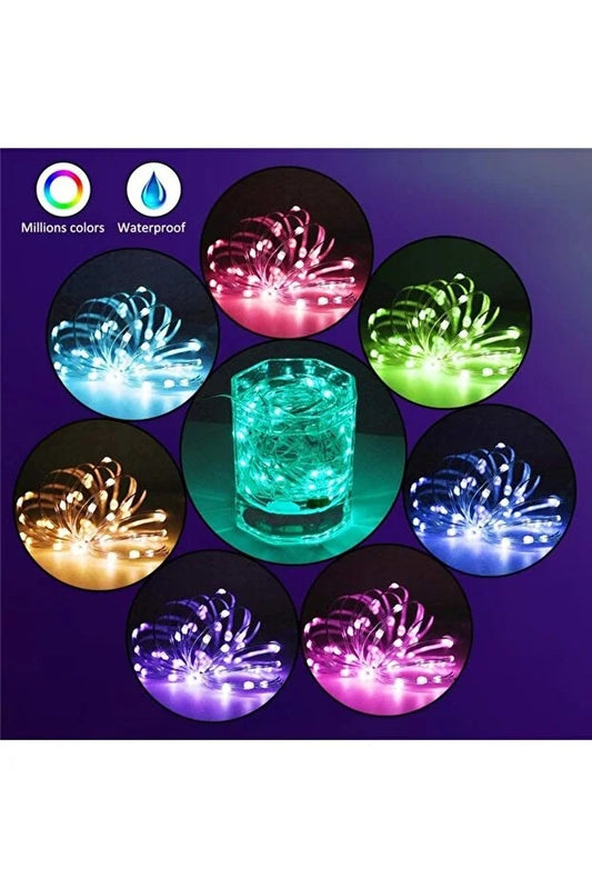 Instalație de Craciun, multicolora, 10 m, cu aplicații și telecomanda