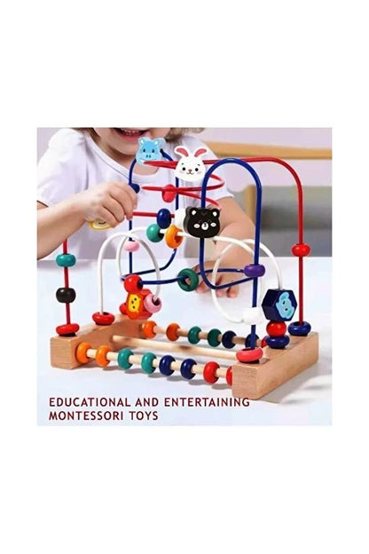 Jucărie Montessori, Spirală motrică din lemn cu abac și animale, 3 sârme