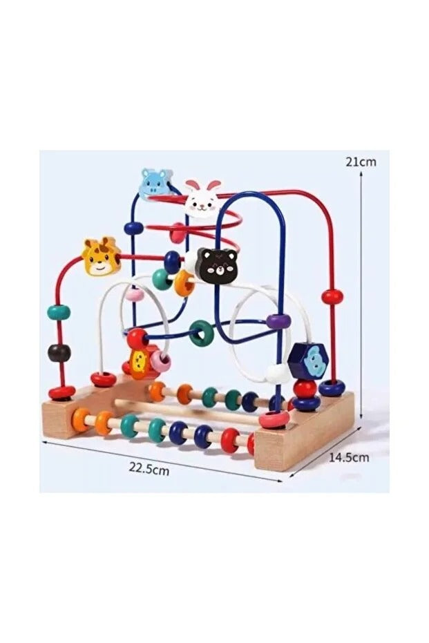 Jucărie Montessori, Spirală motrică din lemn cu abac și animale, 3 sârme