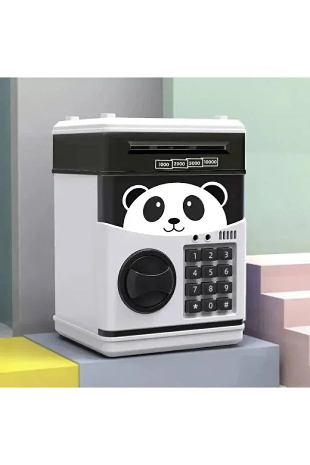 Pusculita electronica pentru copii Panda, Interactiva, Intrare pentru bani si monede, alb-negru