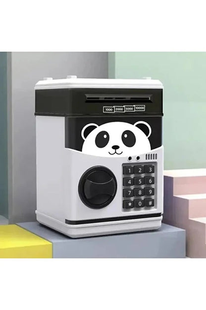 Pusculita electronica pentru copii Panda, Interactiva, Intrare pentru bani si monede, alb-negru