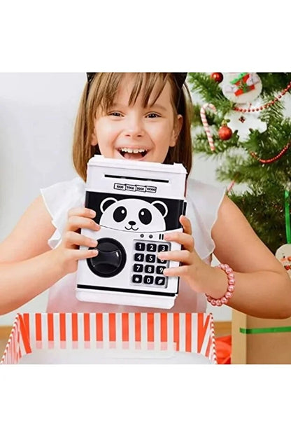 Pusculita electronica pentru copii Panda, Interactiva, Intrare pentru bani si monede, alb-negru