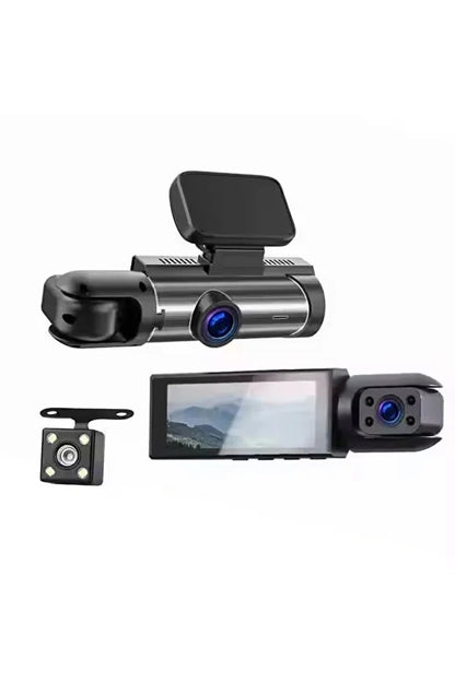Camera auto de bord Teknova, 3 obiective, vedere pe timp de noapte 3.16 inch, 1080p, unghi de 170°