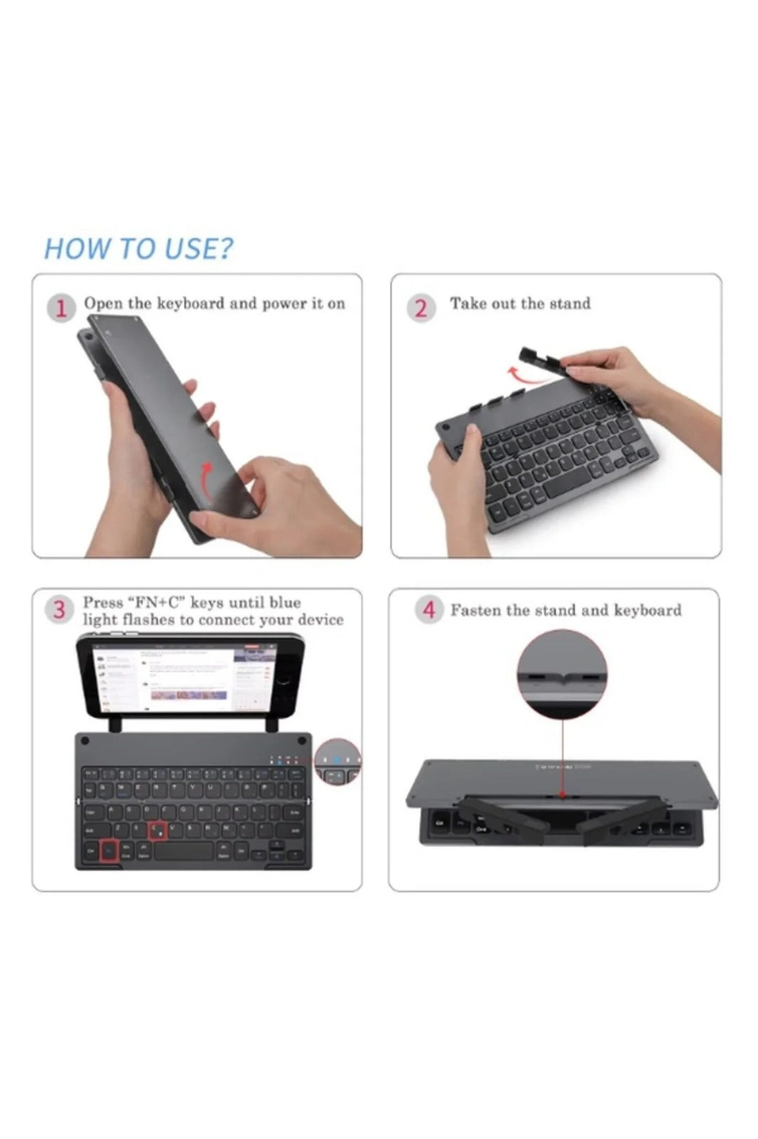 Tastatura Pliabila Teknova, Suport Telefon si Tableta, Bluetooth, Compatibila Android, iOS, Windows