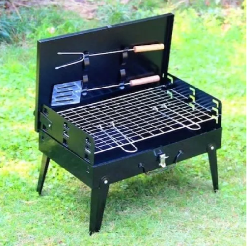 Grătar Portabil Pliabil Tip Servietă pe Cărbune cu Accesorii Incluse 44×27×6 cm