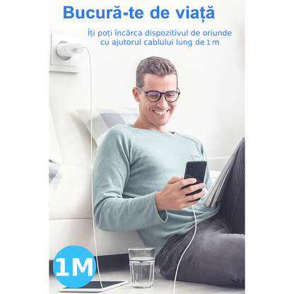 Incarcator telefon, USB C, Universal, Fast Charge 20W, 1m, compatibil cu Samsung, Iphone 15/16