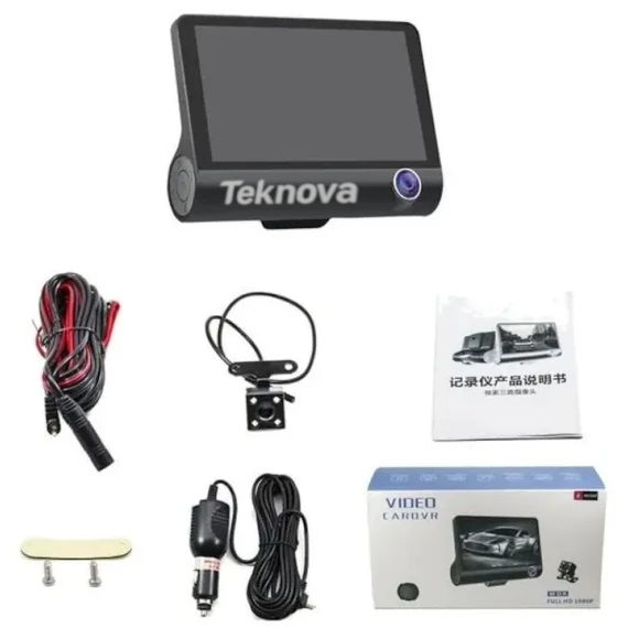 Camera auto de bord, față-spate și interior, ecran 4 inch, 1080p, unghi de 170°