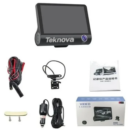 Camera auto de bord, față-spate și interior, ecran 4 inch, 1080p, unghi de 170°